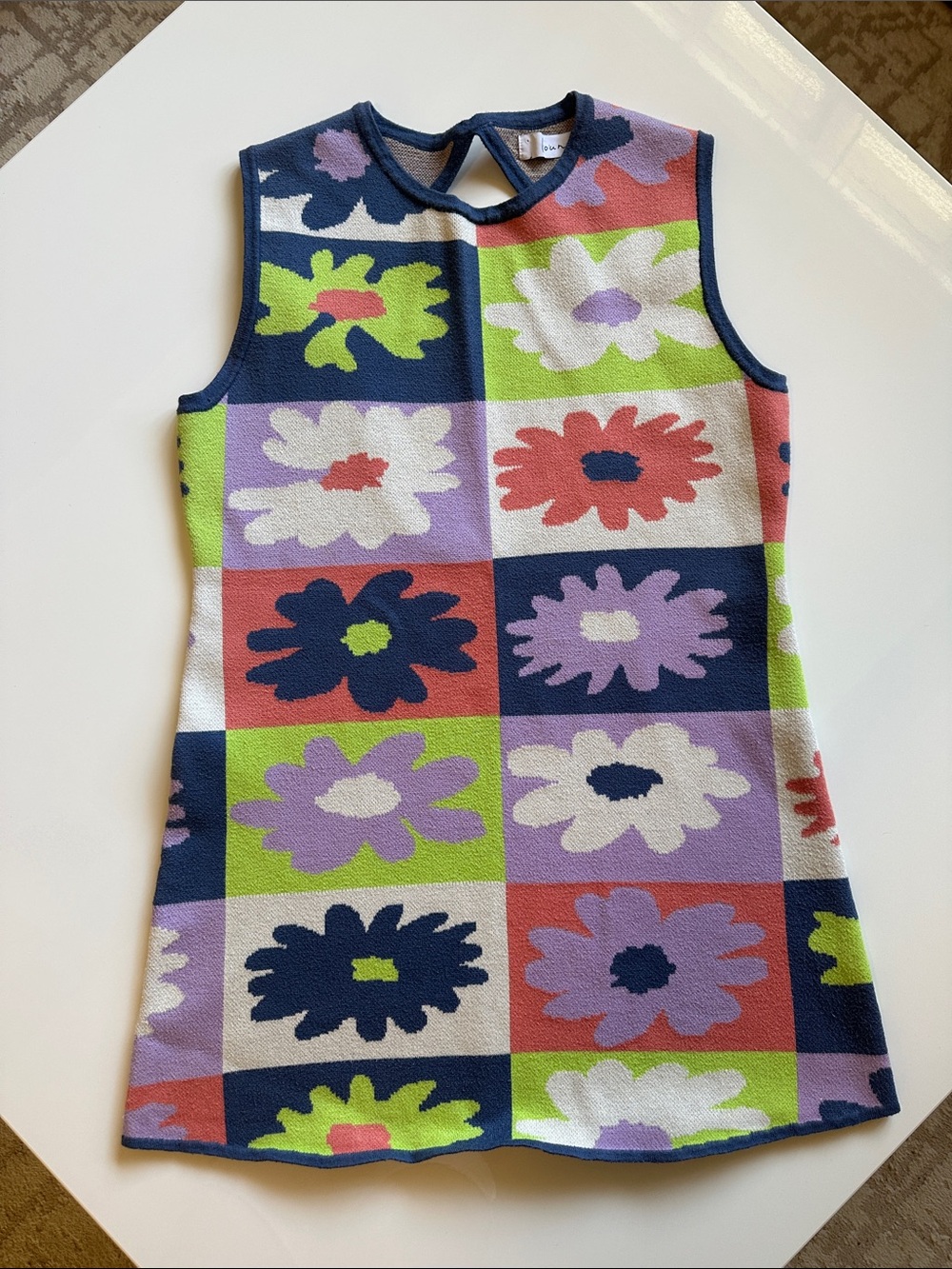 Sleeveless Retro Floral Knit Mini Dress - Multicolor